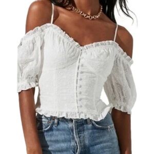 Astr White Eyelet Off-Shoulder Blouse
